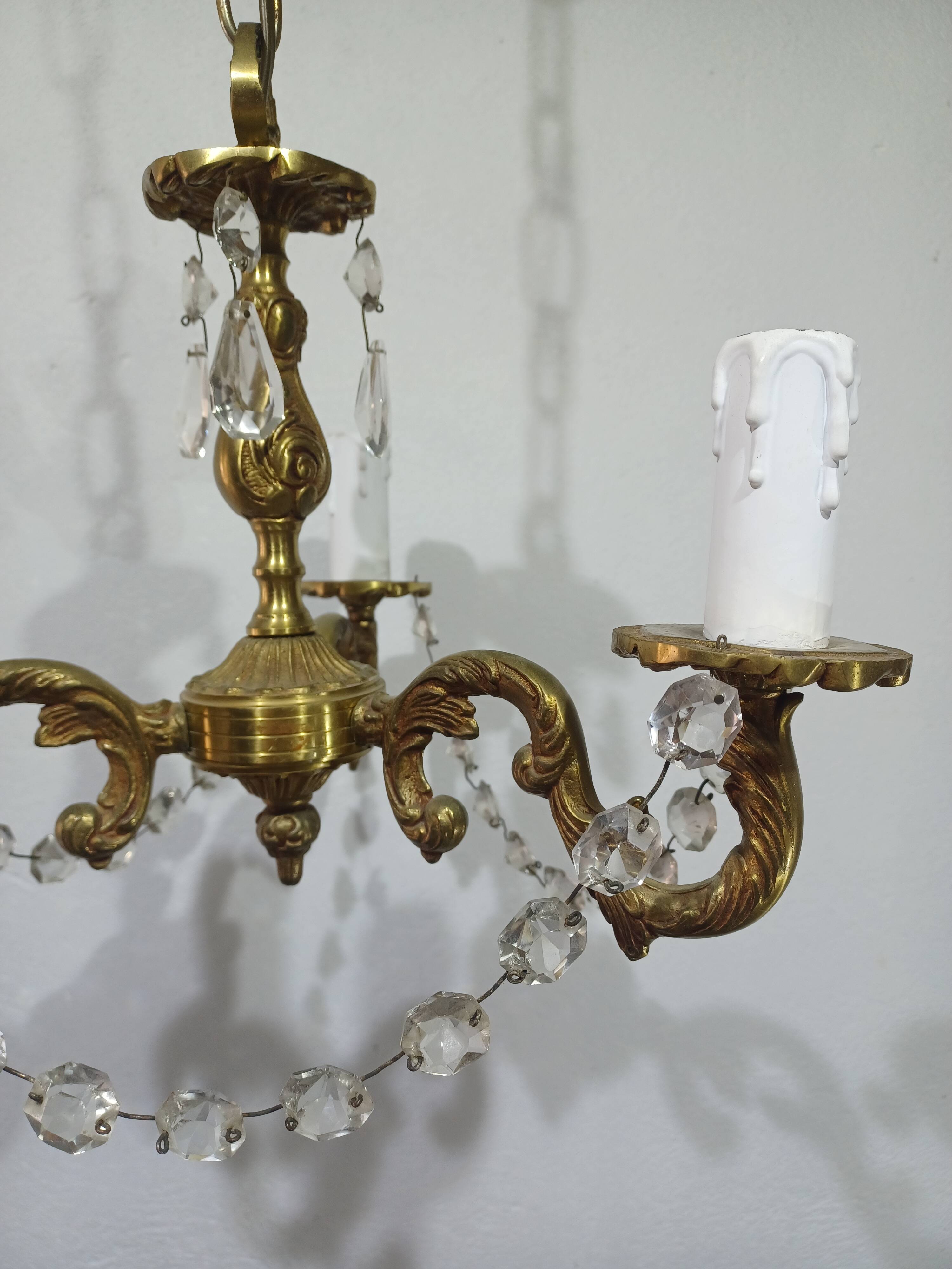 3-light bronze and crystal chandelier