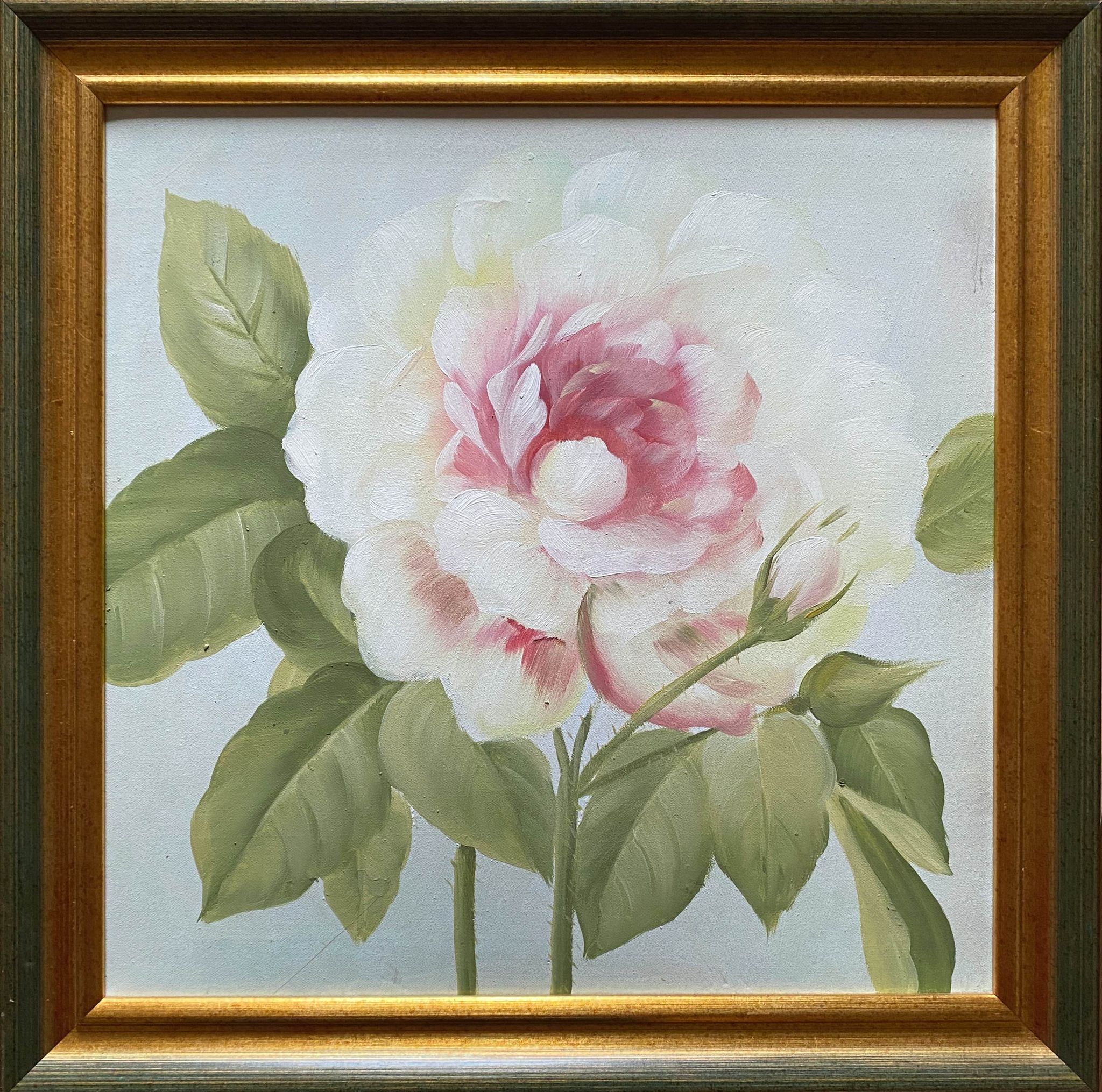 Tableau HST "Rose en fleur et bourgeons" avec cadre