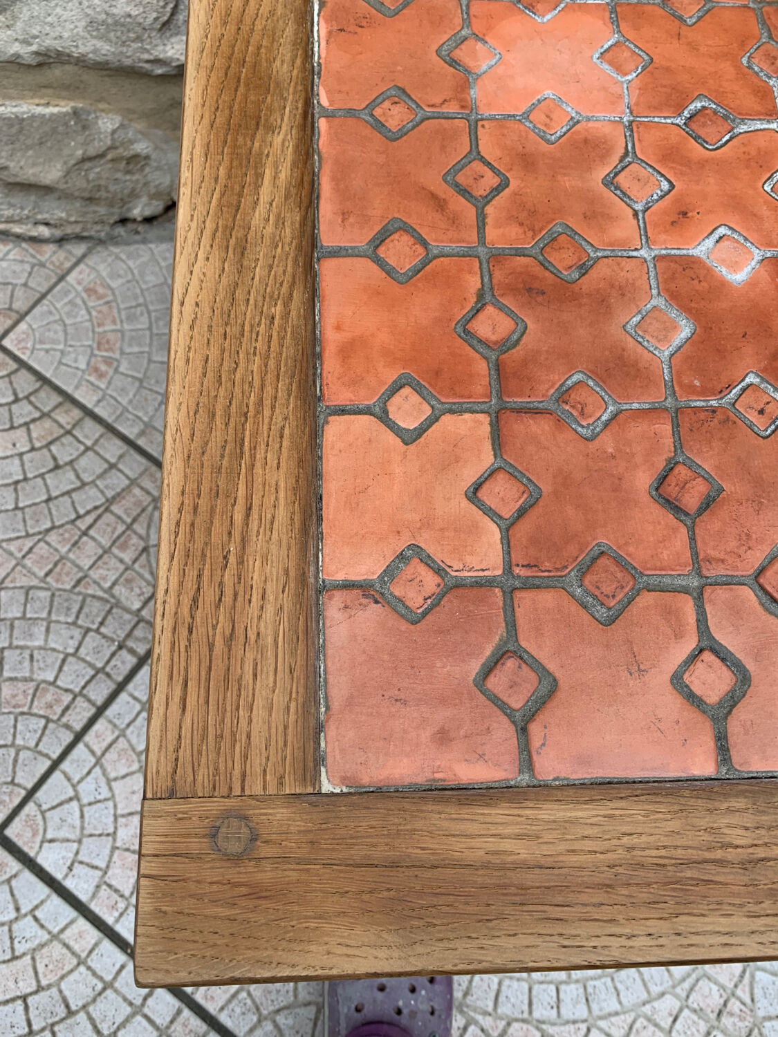 Wooden coffee table and tiles