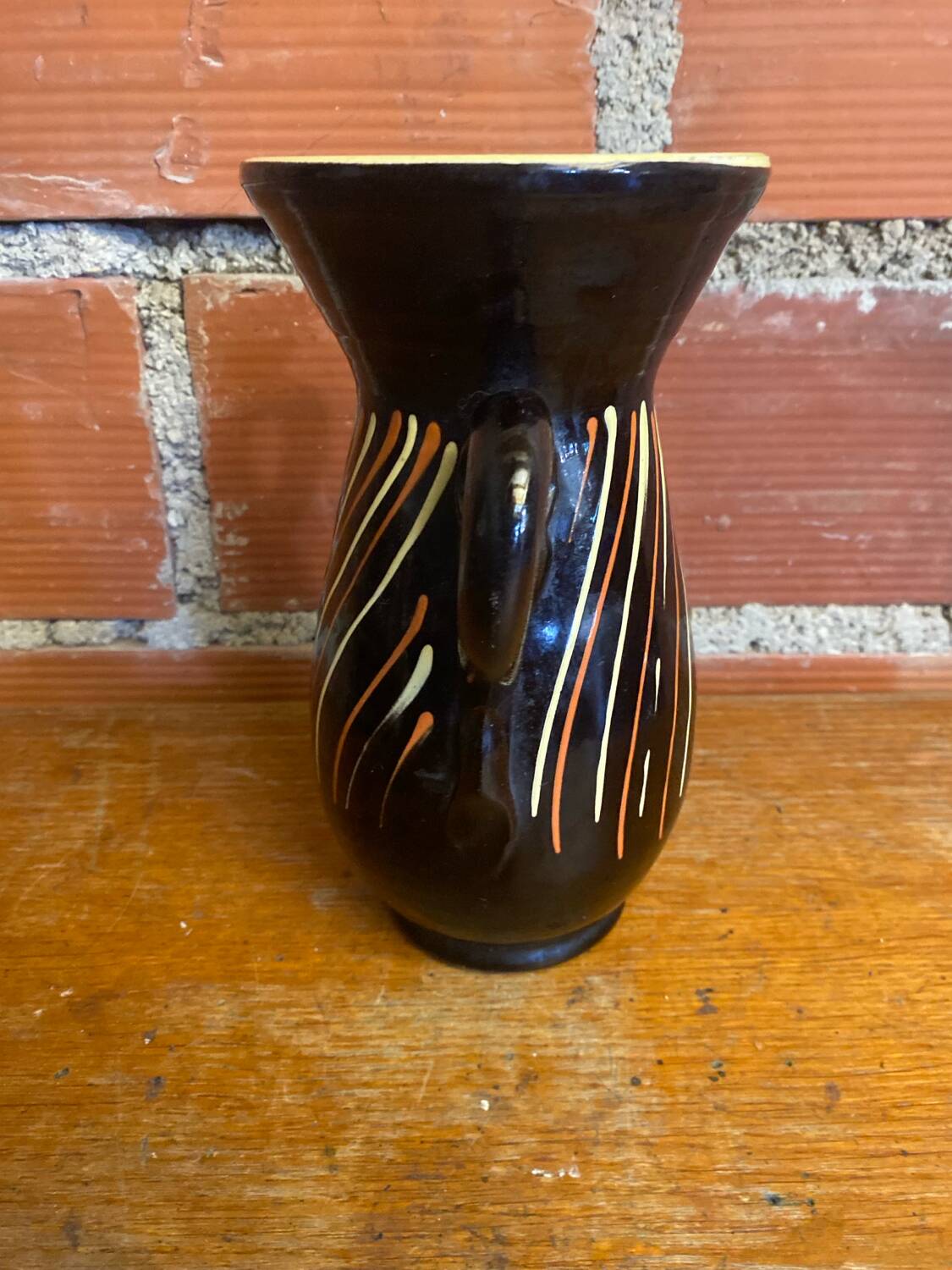 Vase with dwarf handles, black ceramic, vintage decor