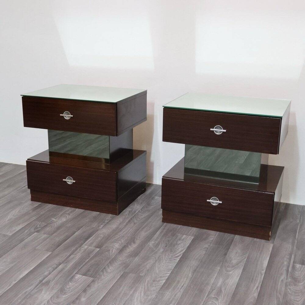Macassar ebony bedside tables, cubic design, 1980s, set of 2.