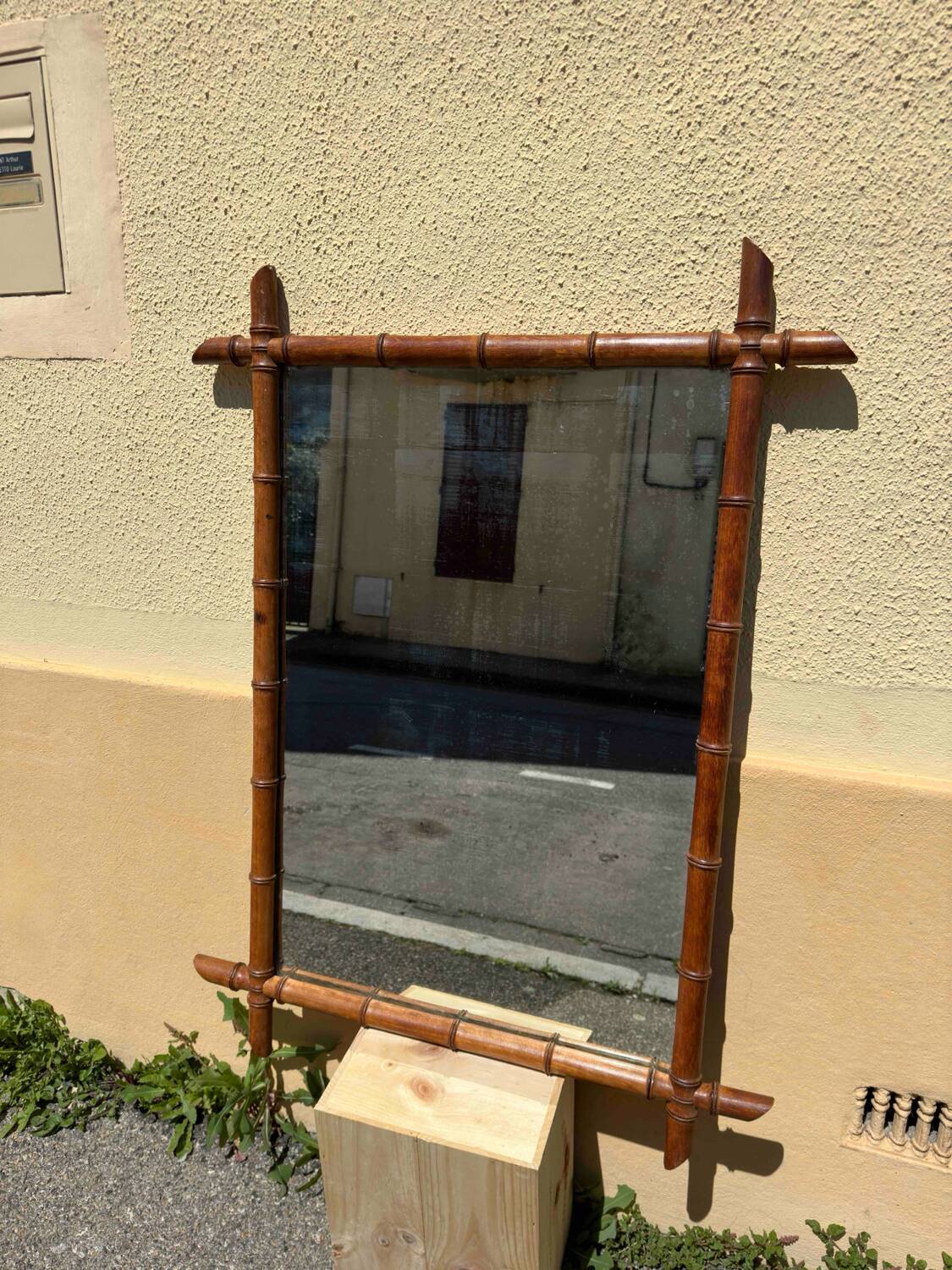 Antique bamboo style mirror mercury glass vintage solid wood