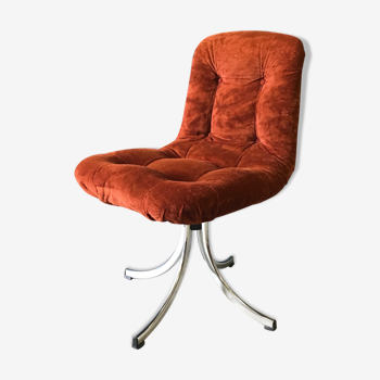 Fauteuil velours pivotant années 70