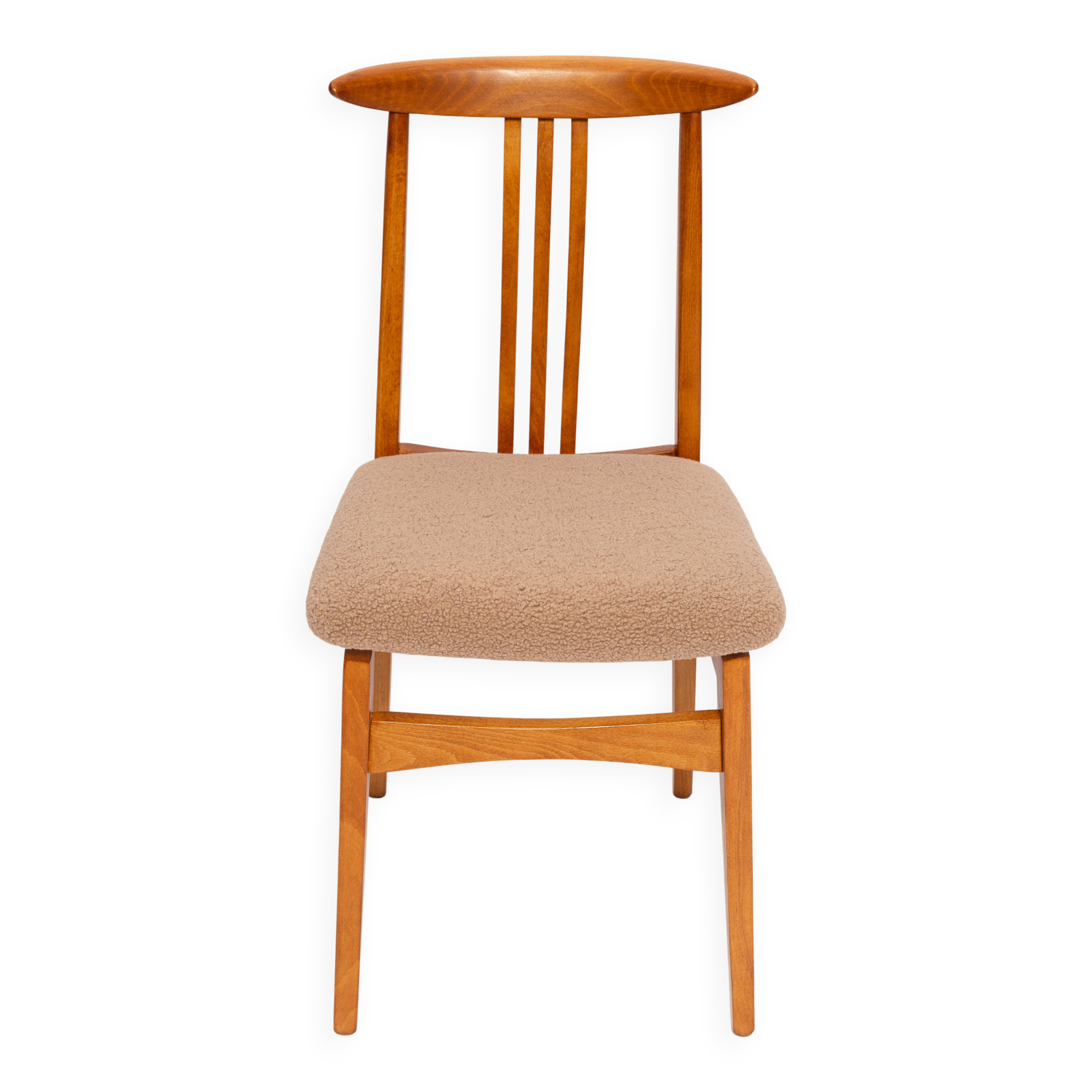 Mid-Century Latte Bouclé Chair, Medium Wood, M. Zielinski, Europe 1960s