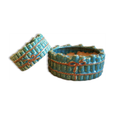 2 old ceramic cups slurry decoration bamboo tied up