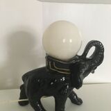 Black ceramic elephant lamp and white opaline ball 1970