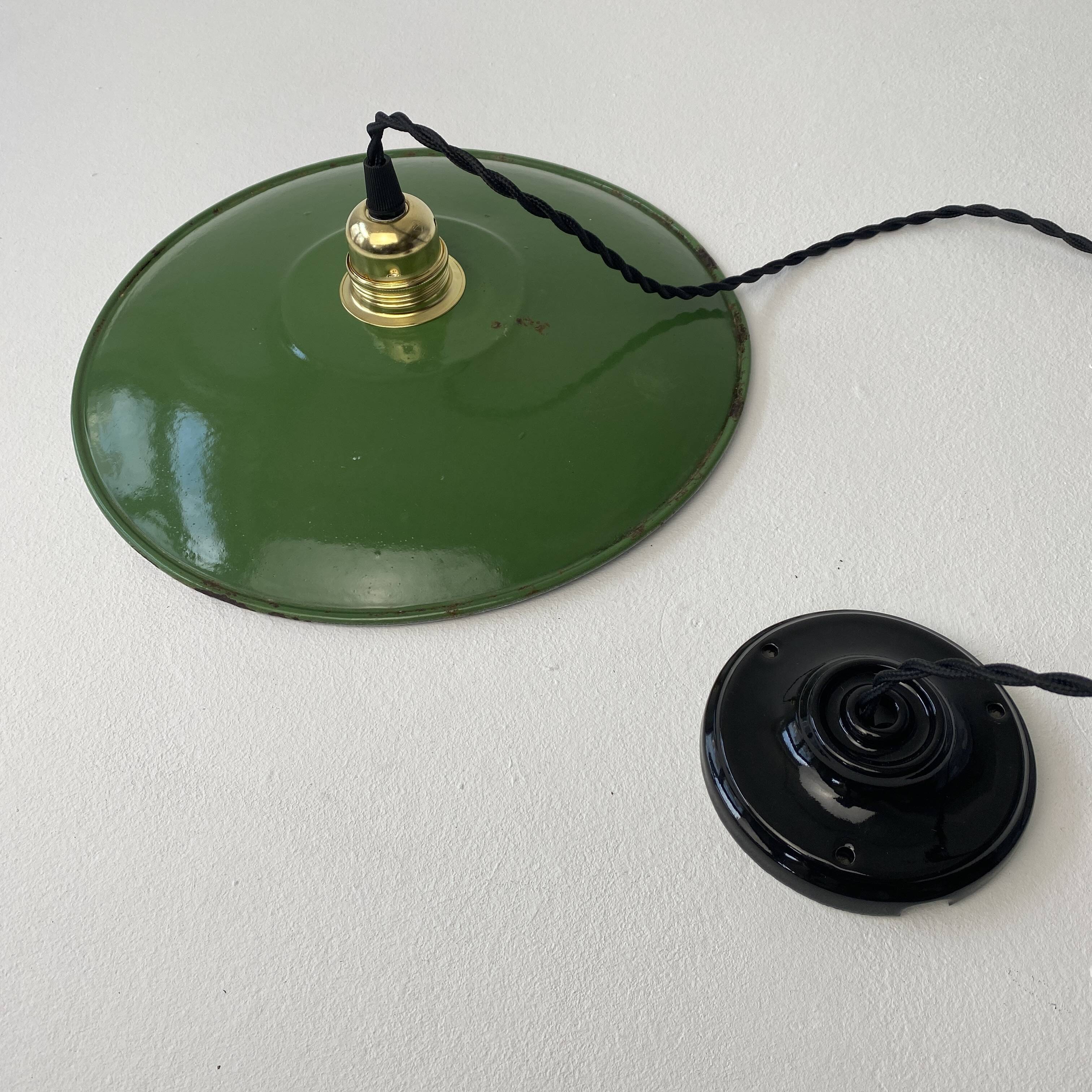 Old large industrial enamelled pendant 29.5 cm