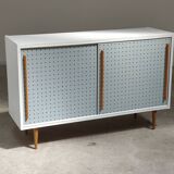 Blue and white chest of drawers by Drevopodnik Brno 1960