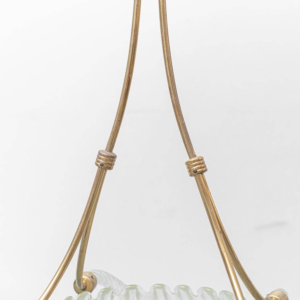 Vintage Barovier & Toso chandelier in transparent glass and brass, elegant 1940s design