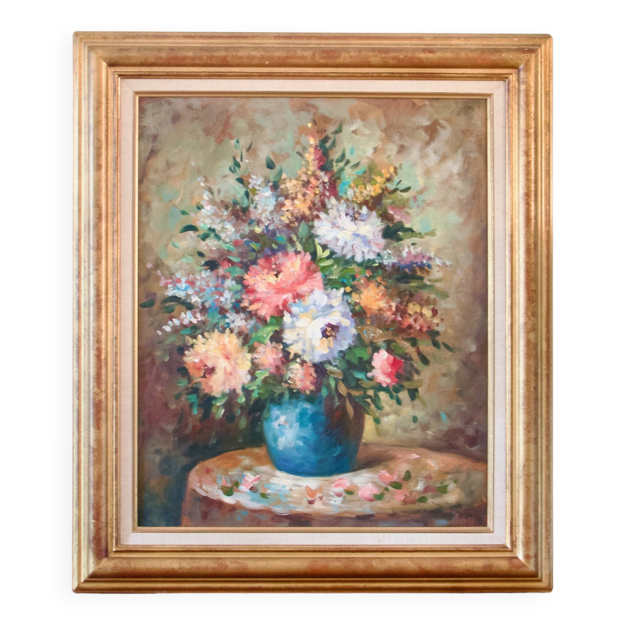 Large oil on canvas floral composition signed Boucher