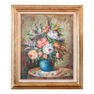 Large oil on canvas floral composition signed Boucher