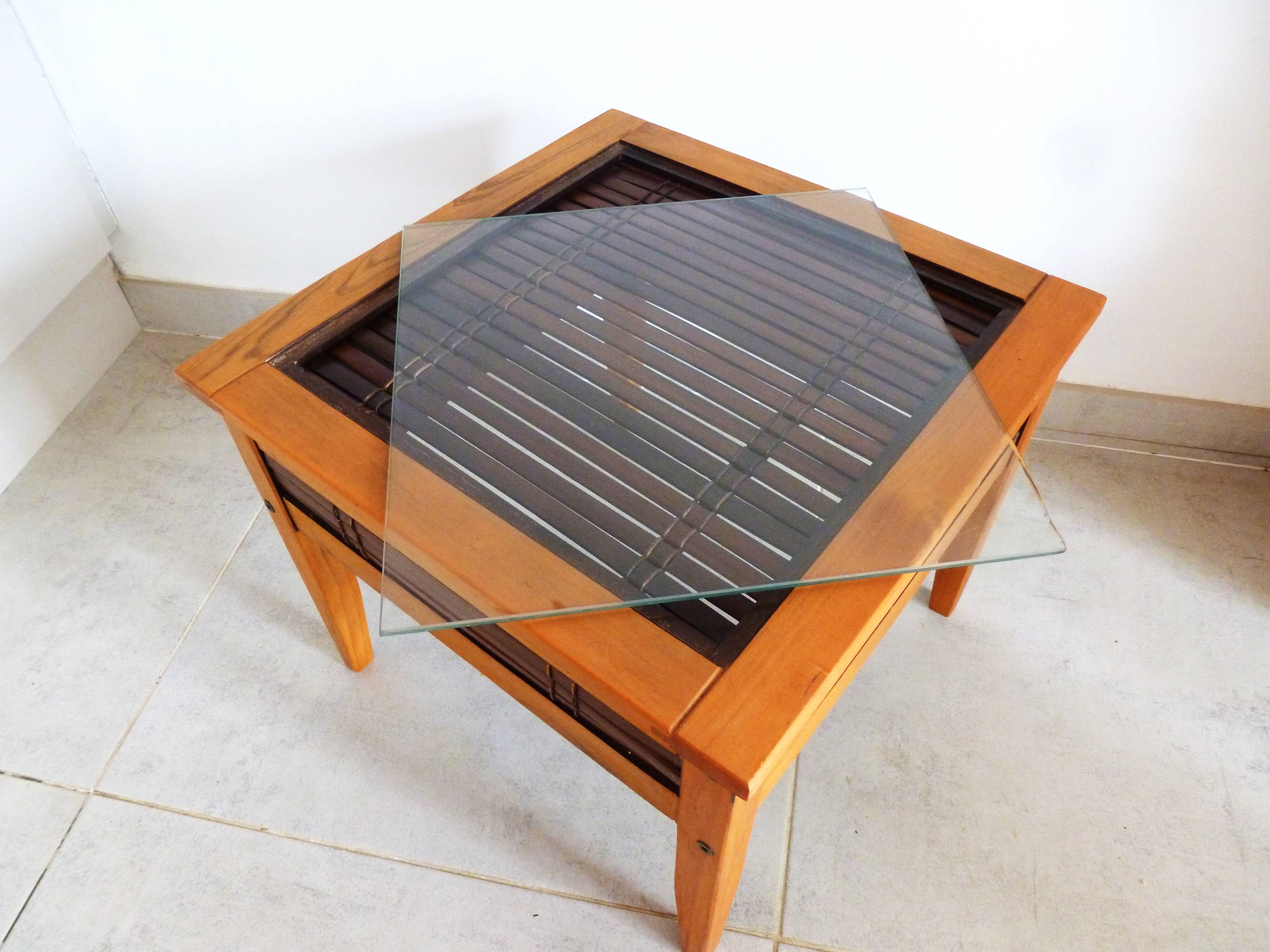 Small coffee table, bamboo wood and glass coffee table, Indonesian table