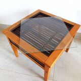 Petite table de salon, table basse bois bambou et verre, table indonésienne