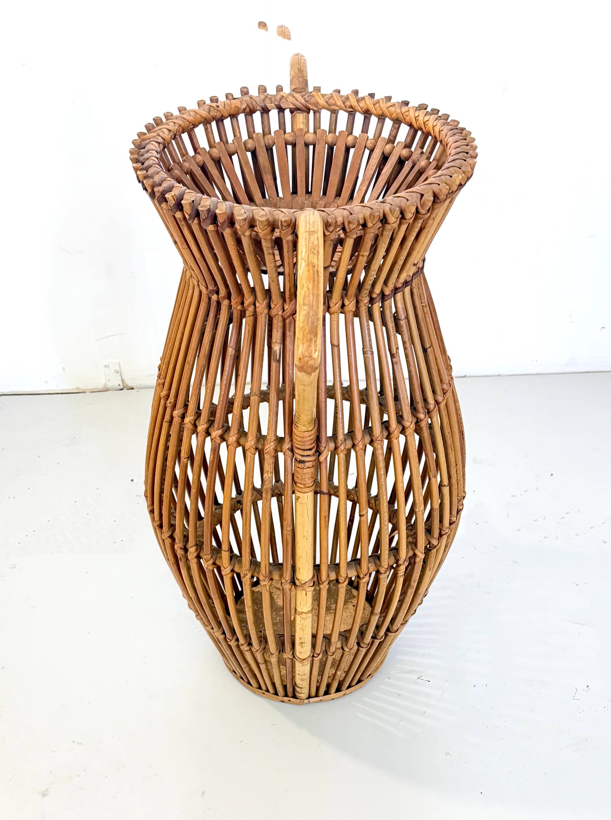 Vintage Wicker and Bamboo Amphora Umbrella Stand , Italy