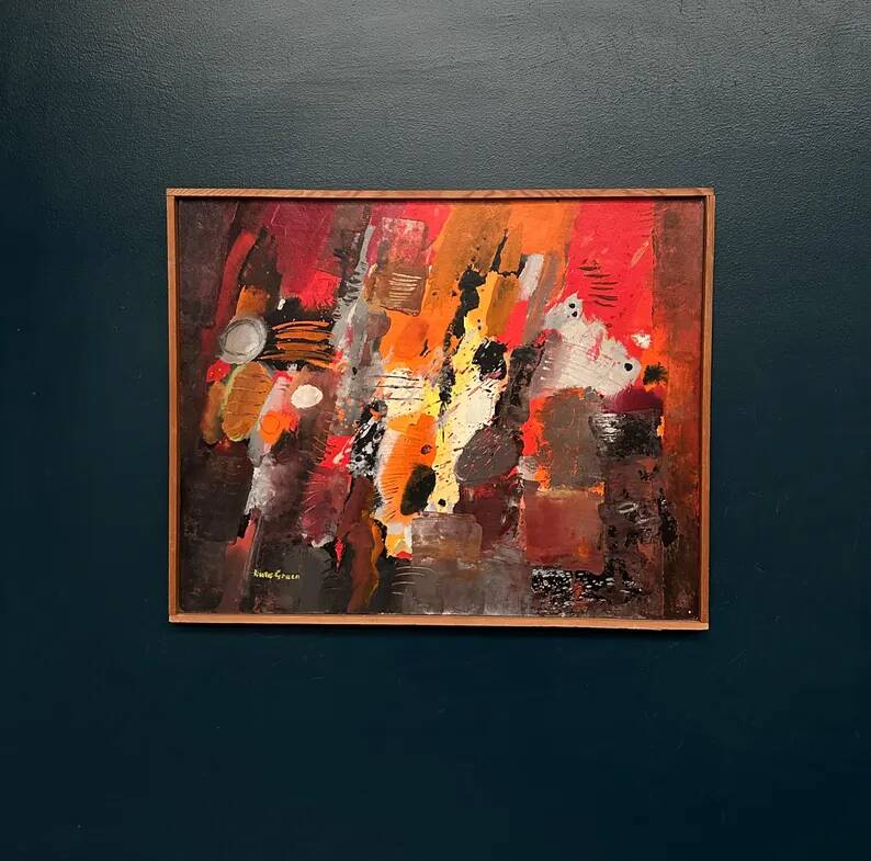 Original Swedish Oil on Panel – “Composition” by Kulo Green (1913–1972) – Signed – Vintage & Framed