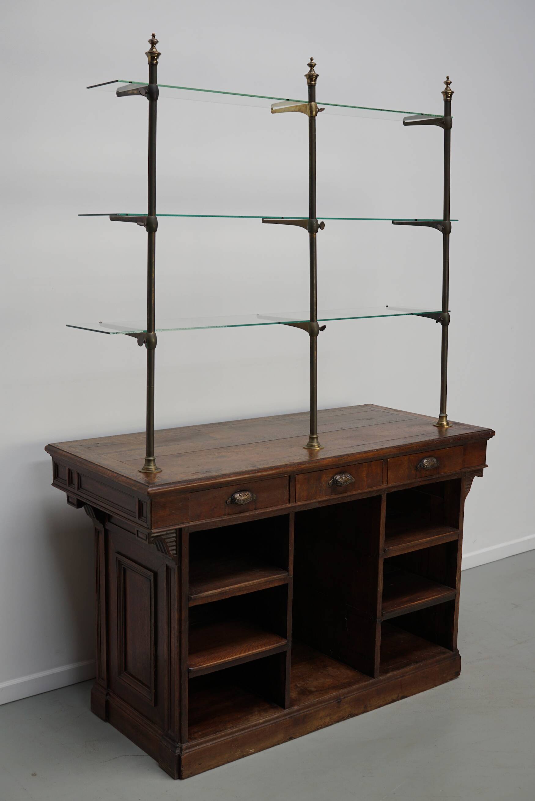 Antique French Oak Shop Counter Cabinet / Shelving Unit, 19th Century