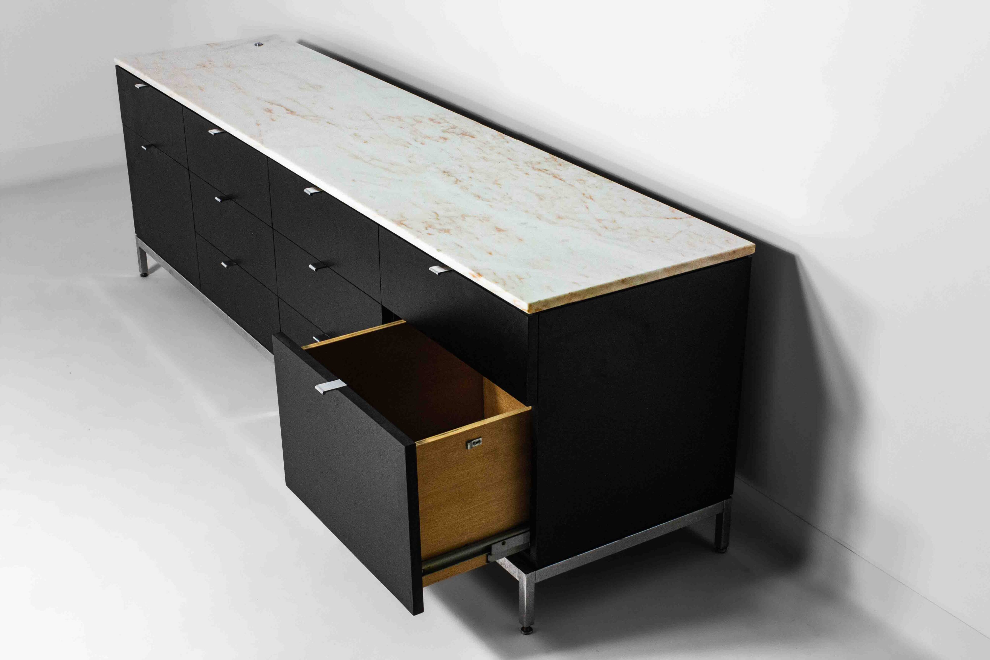Executive sideboard by Florence Knoll with 'rosé aurore' marble top