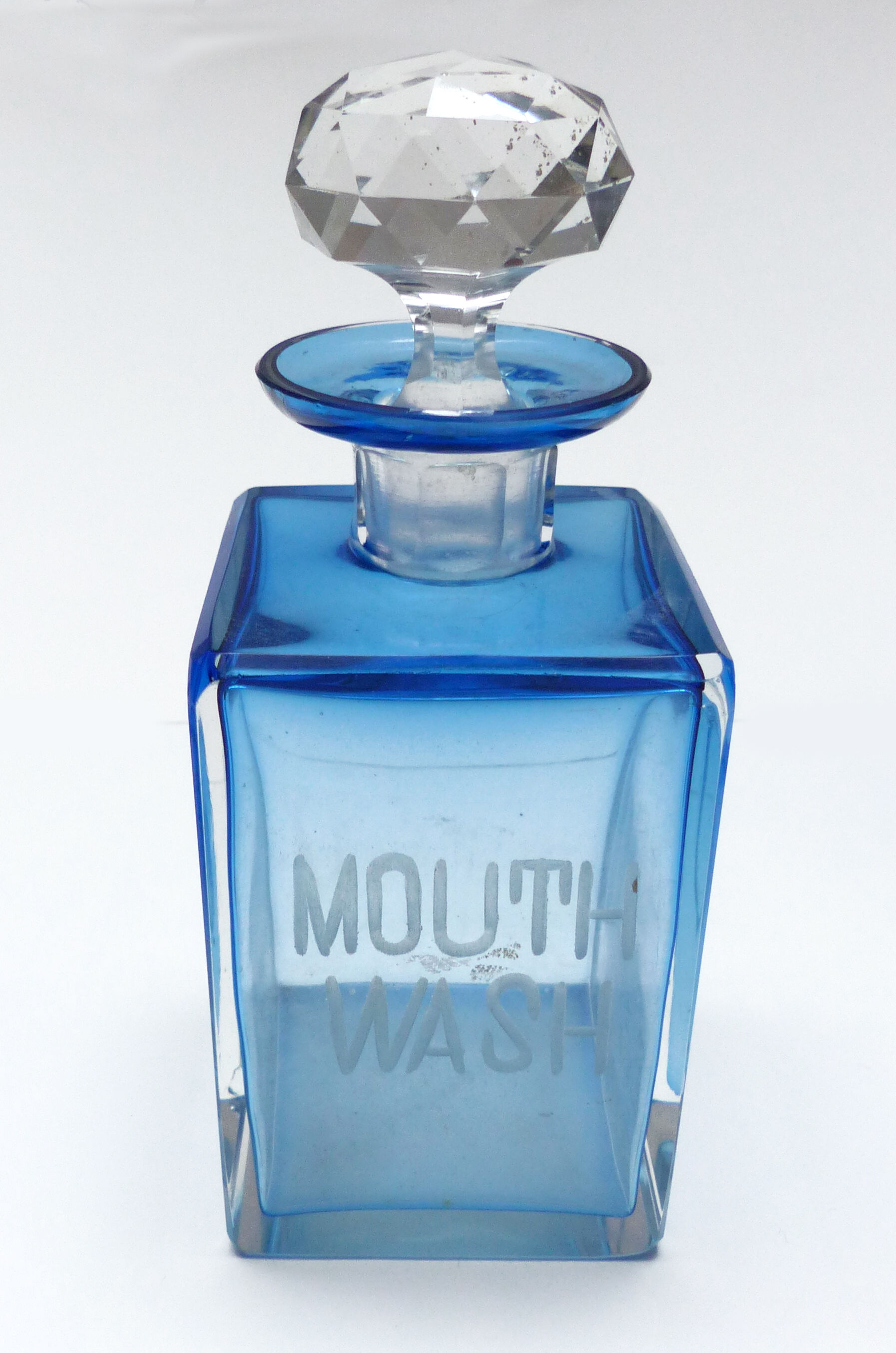 Set of 5 sapphire blue Bohemian crystal toilet bottles.