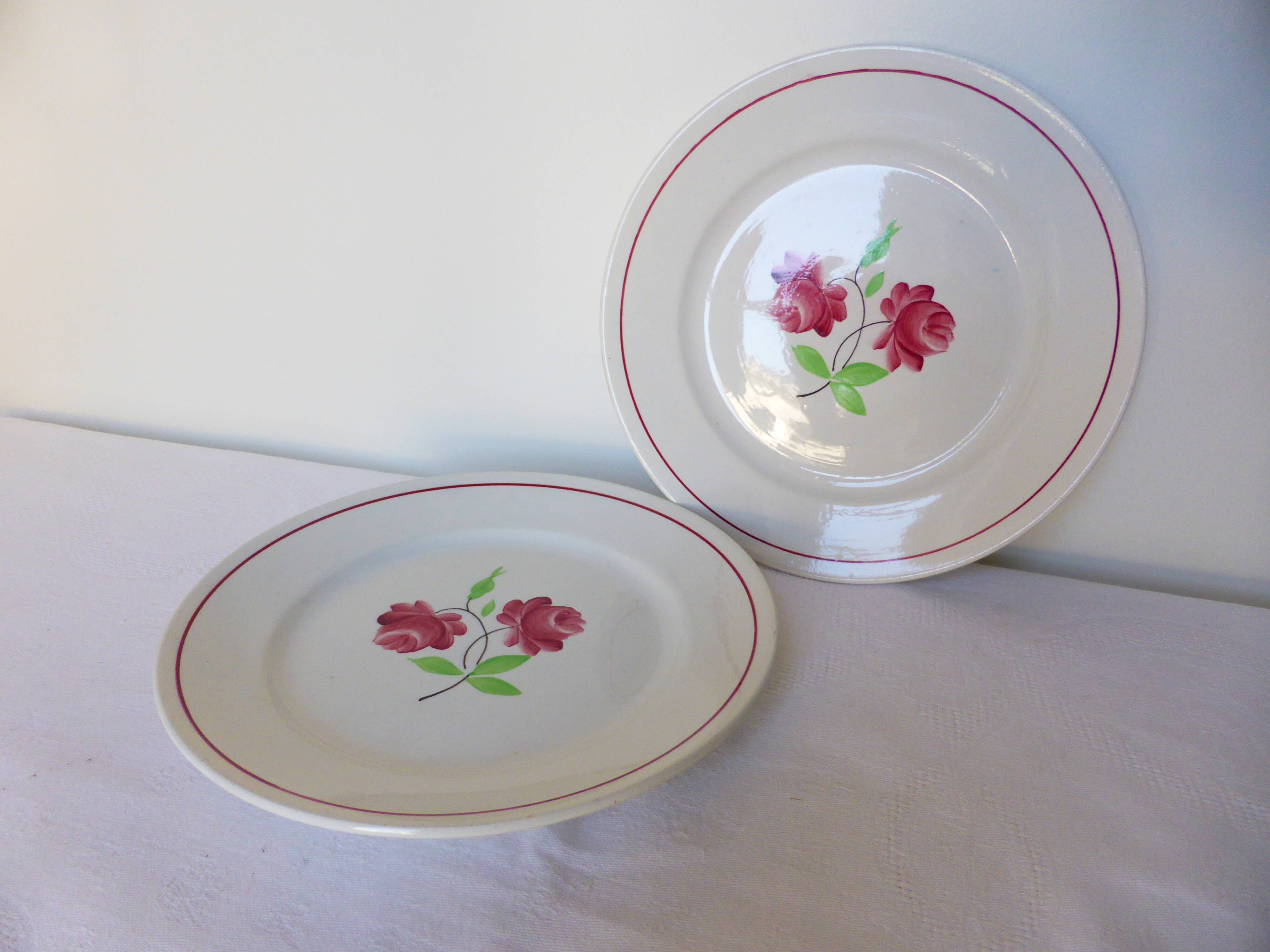 2 Luneville dessert plates, Rose Mai model