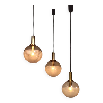 Glashütte Limburg hanging lamp amber glass, 1960s