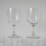 Set of 9 old wine glasses engraved in blown glass, early 20th century