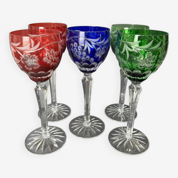 5 colored cut crystal glasses