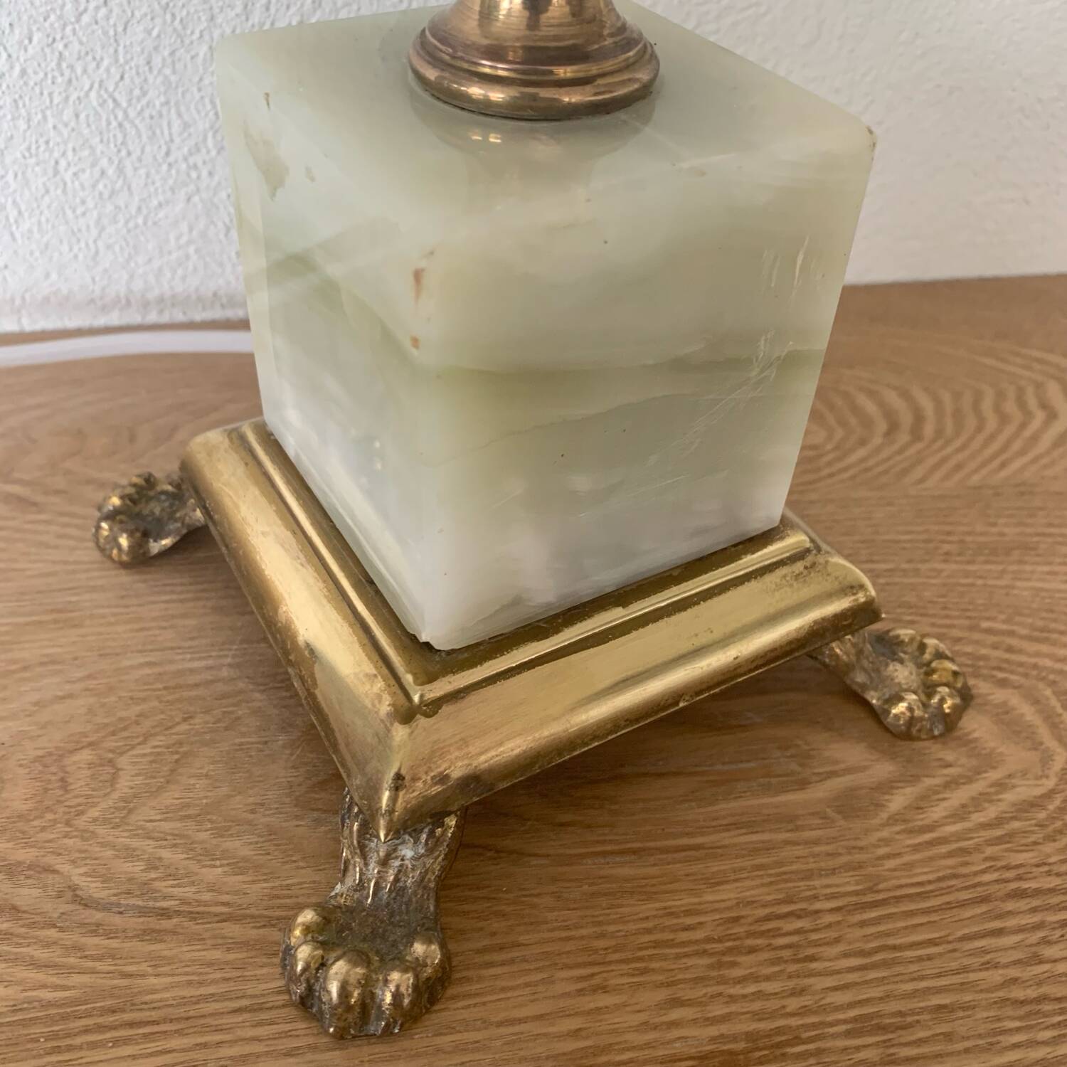 Large Art Deco column lamp metal Onyx frost glass