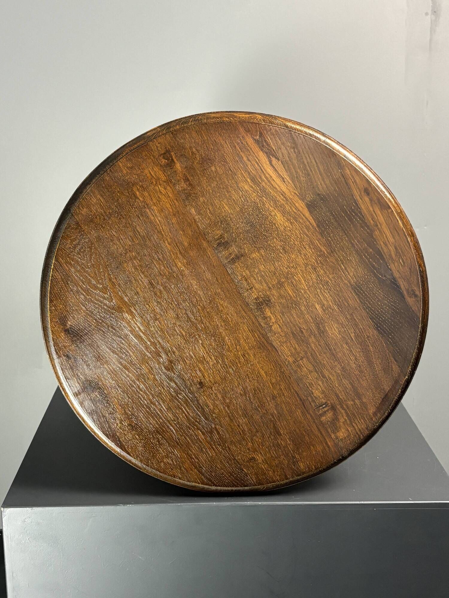 Midcentury brutalist wood turned side table, Charles Dudouyt style, 1950s