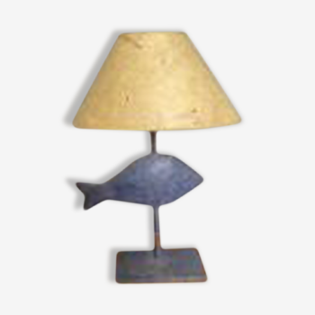 Lampe poisson métal bleu