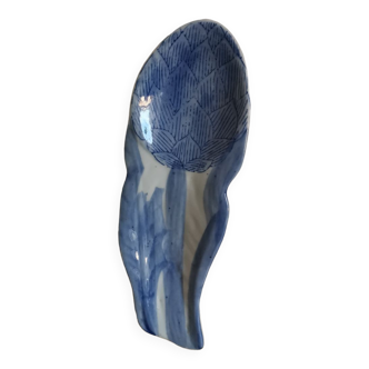 Vintage spoon rest in blue ceramic artichoke shape made in China