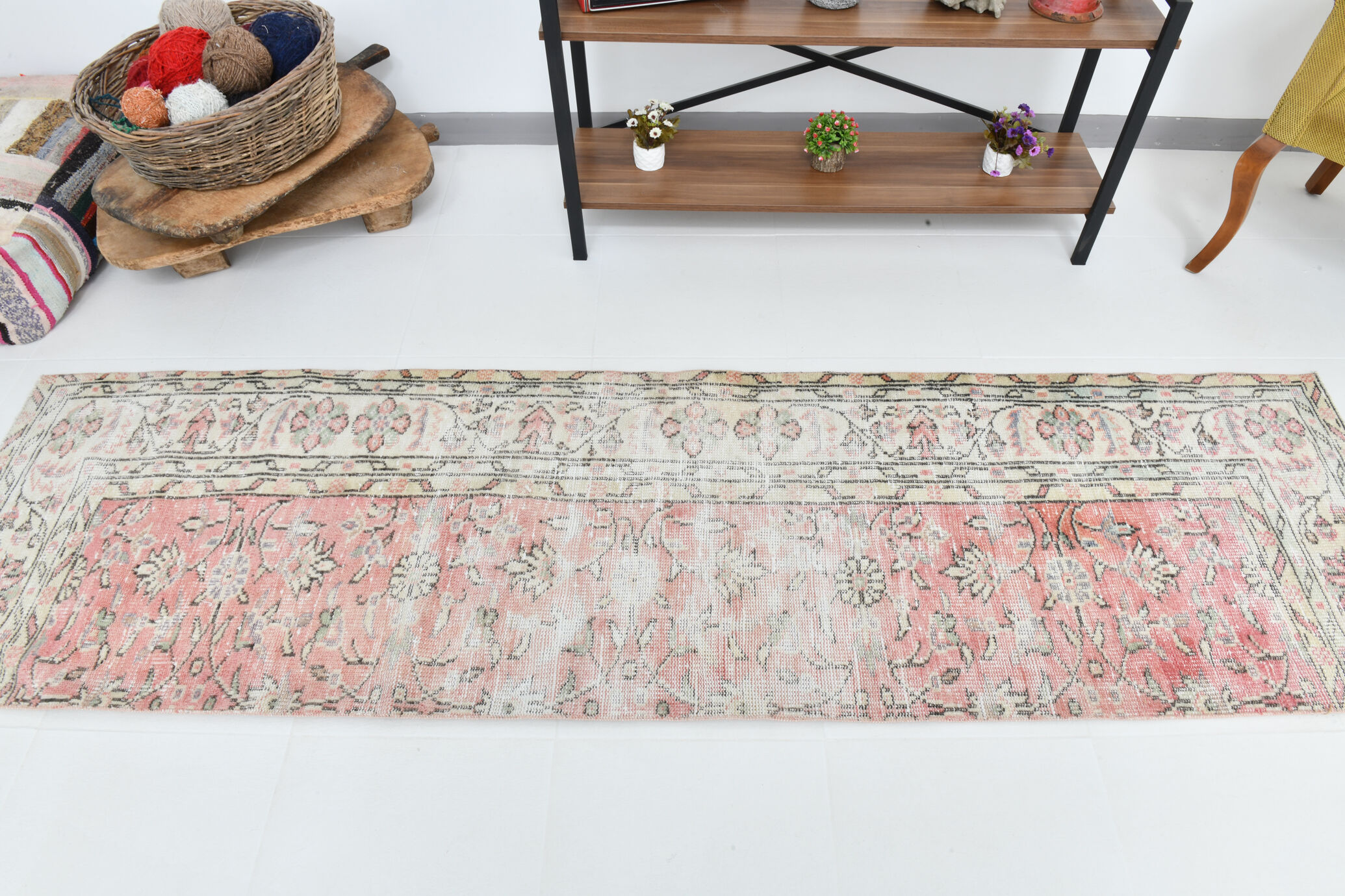 2x9 shabby chic vintage runner rug, 74x265cm