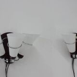 Pair of Minimalist Czechoslovakian Crystal Wall Lamps, 1970s