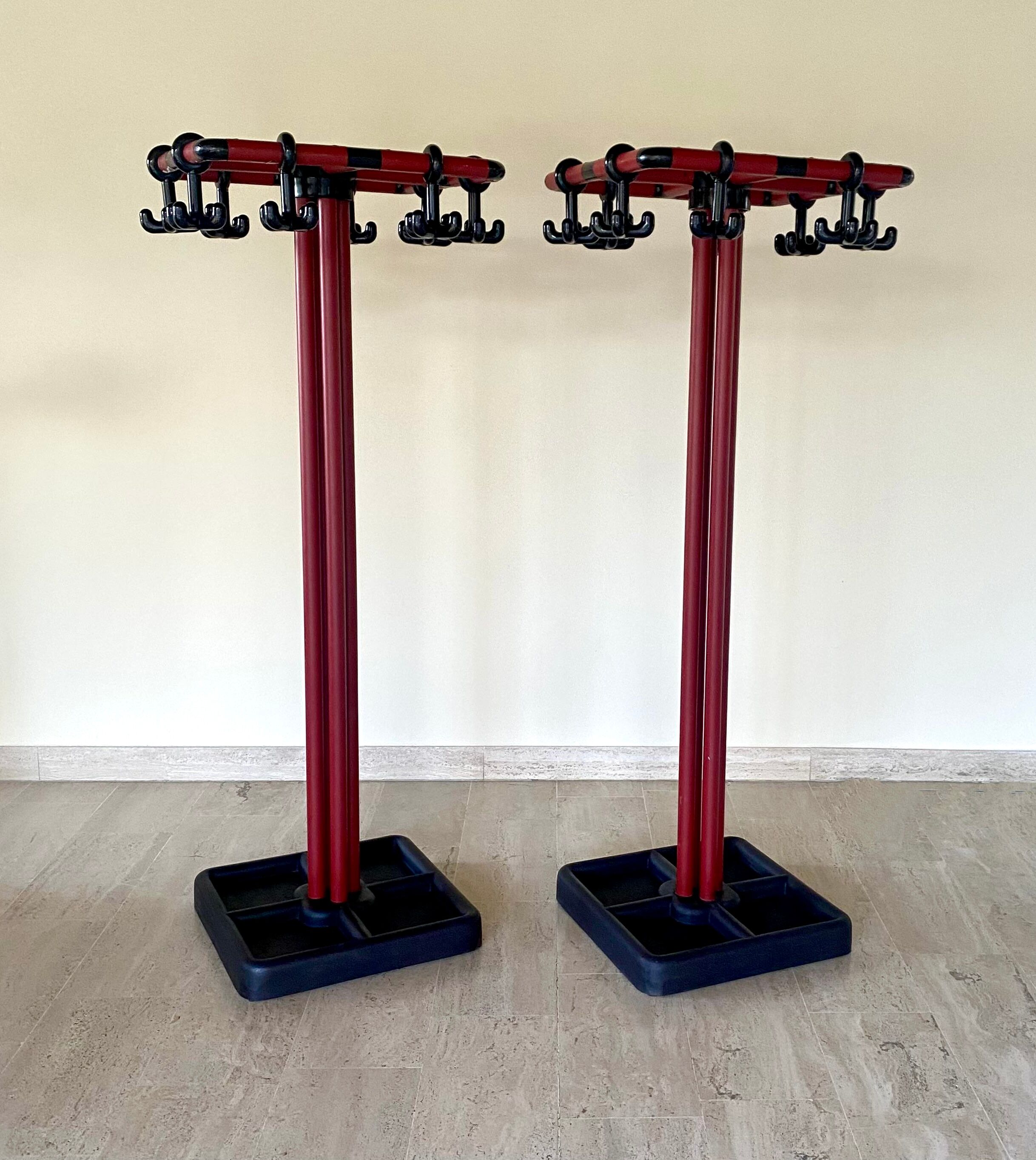 Red and black coat rack design 1980s