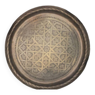 Moroccan antique brass tray signed