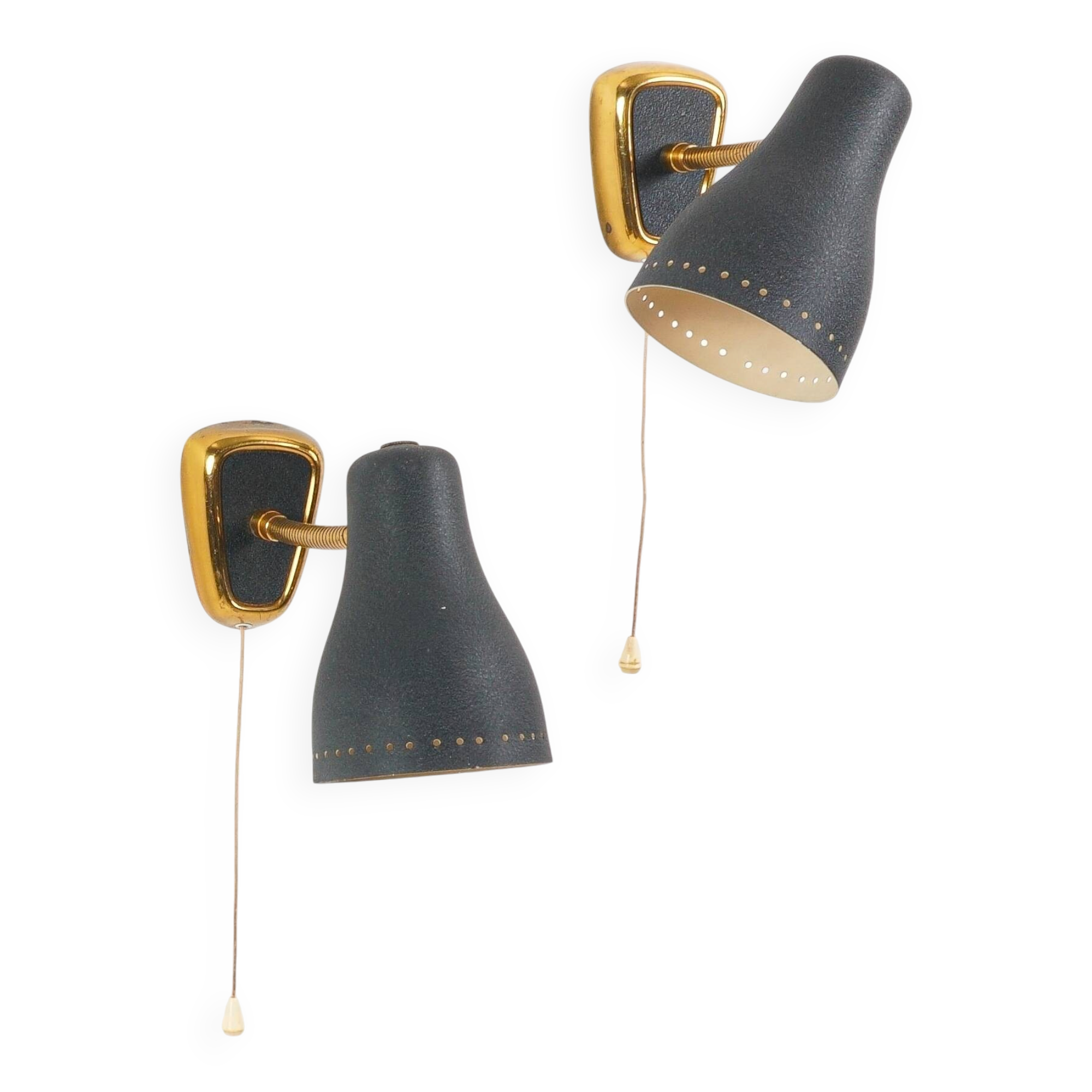 Jacques biny (designer) - pair of adjustable wall lights in brass & metal