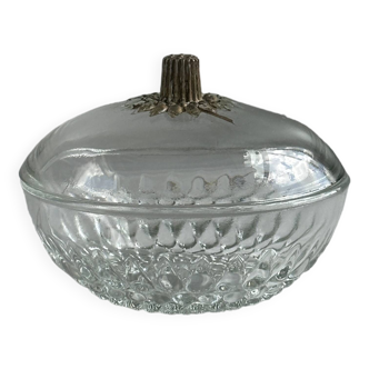 Sugar bowl box with glass lid floral decoration.