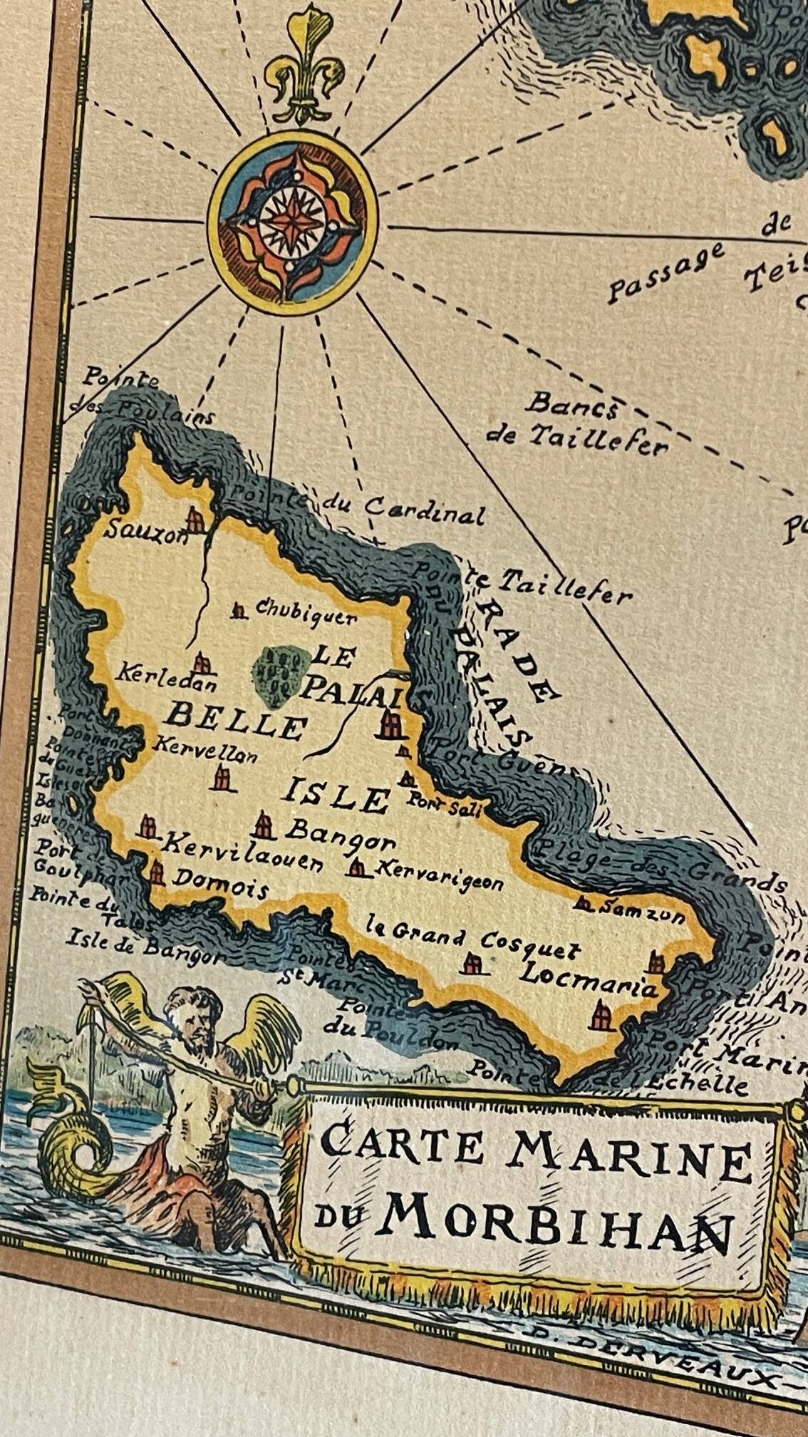 Vintage Atlantic Ocean Marine Map Gold Leaf Frame