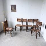 Set of 6 straw and oak Beauche chairs.