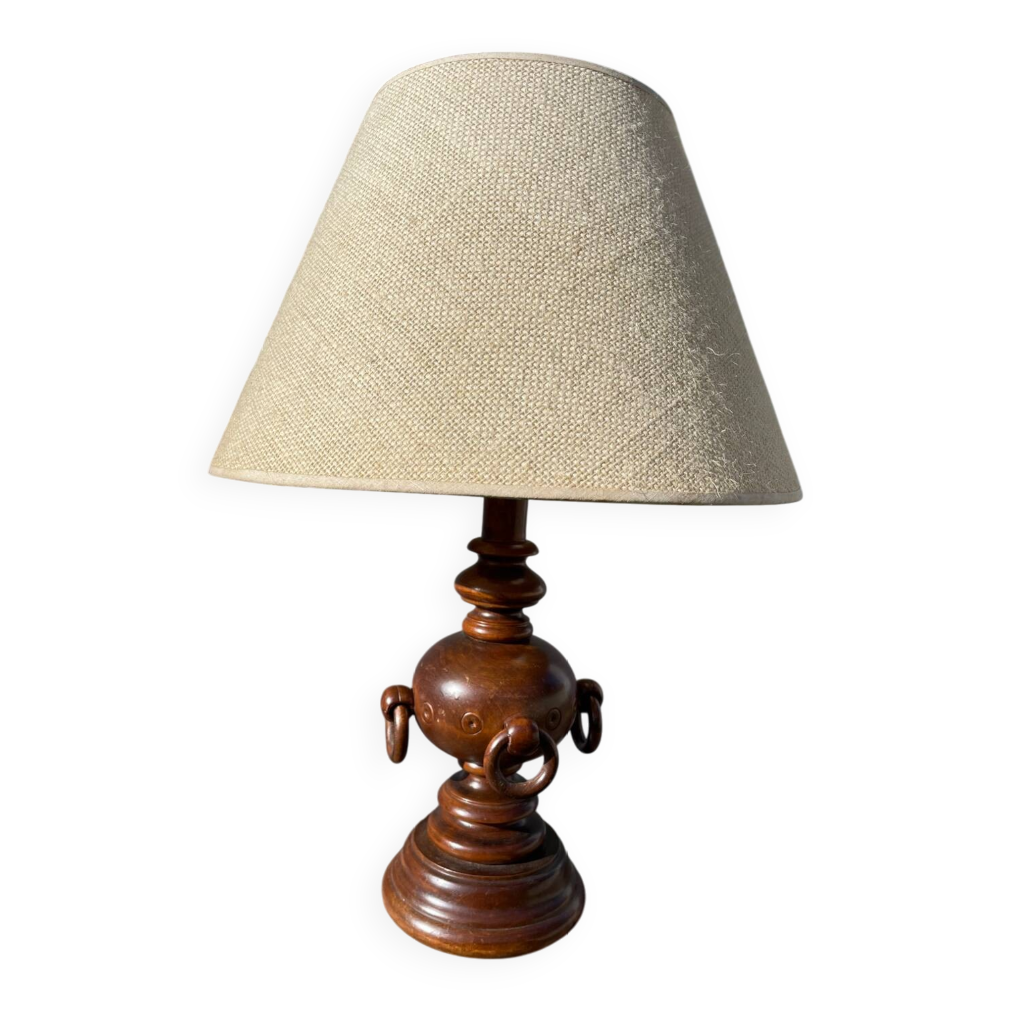 Turned wood lamp with rings