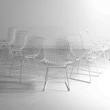 Set of 7 white coated wire chairs by Harry Bertoia for Knoll, 1970s