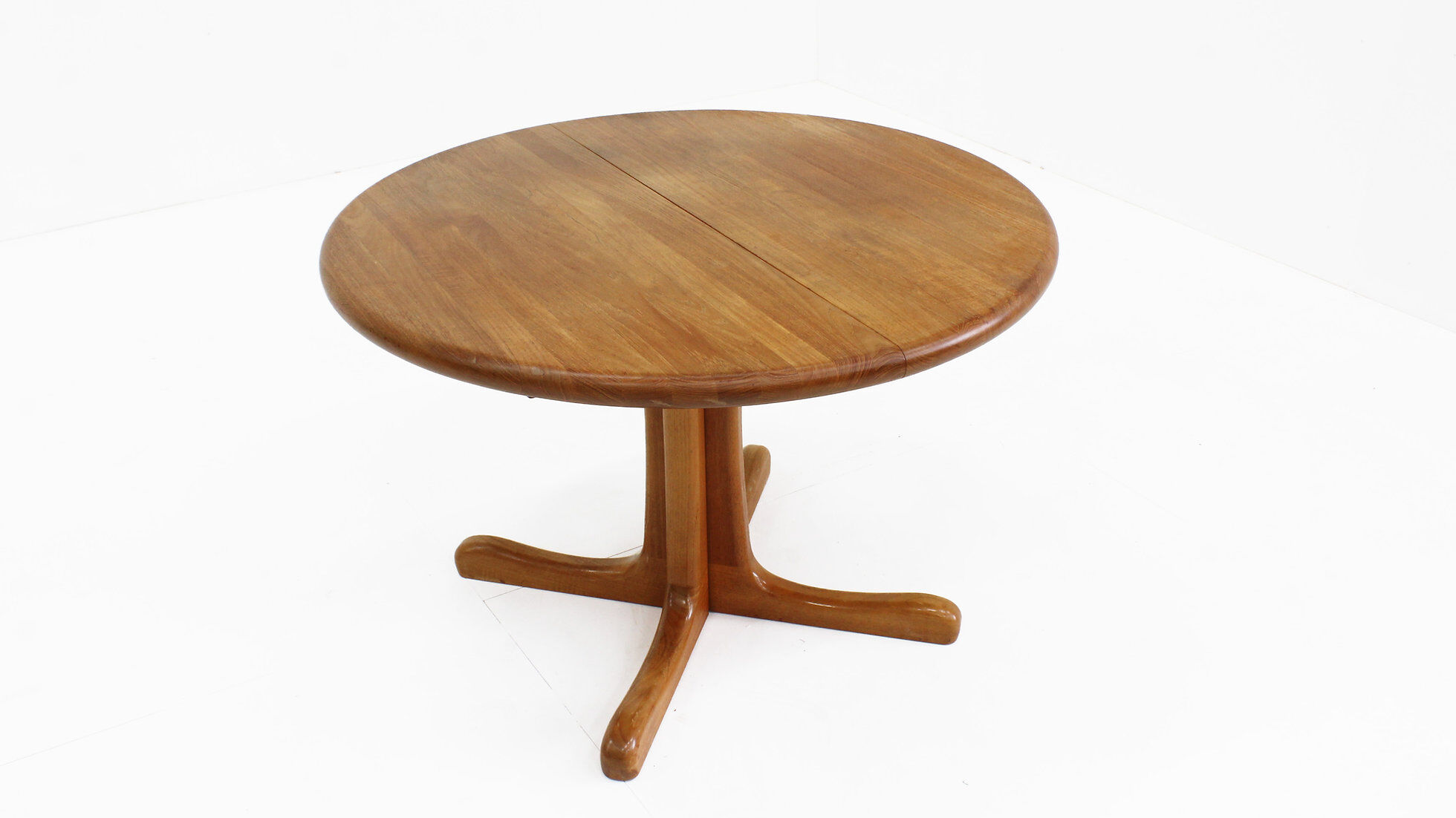 Vintage Danish round extendable dining table solid teak 1960s