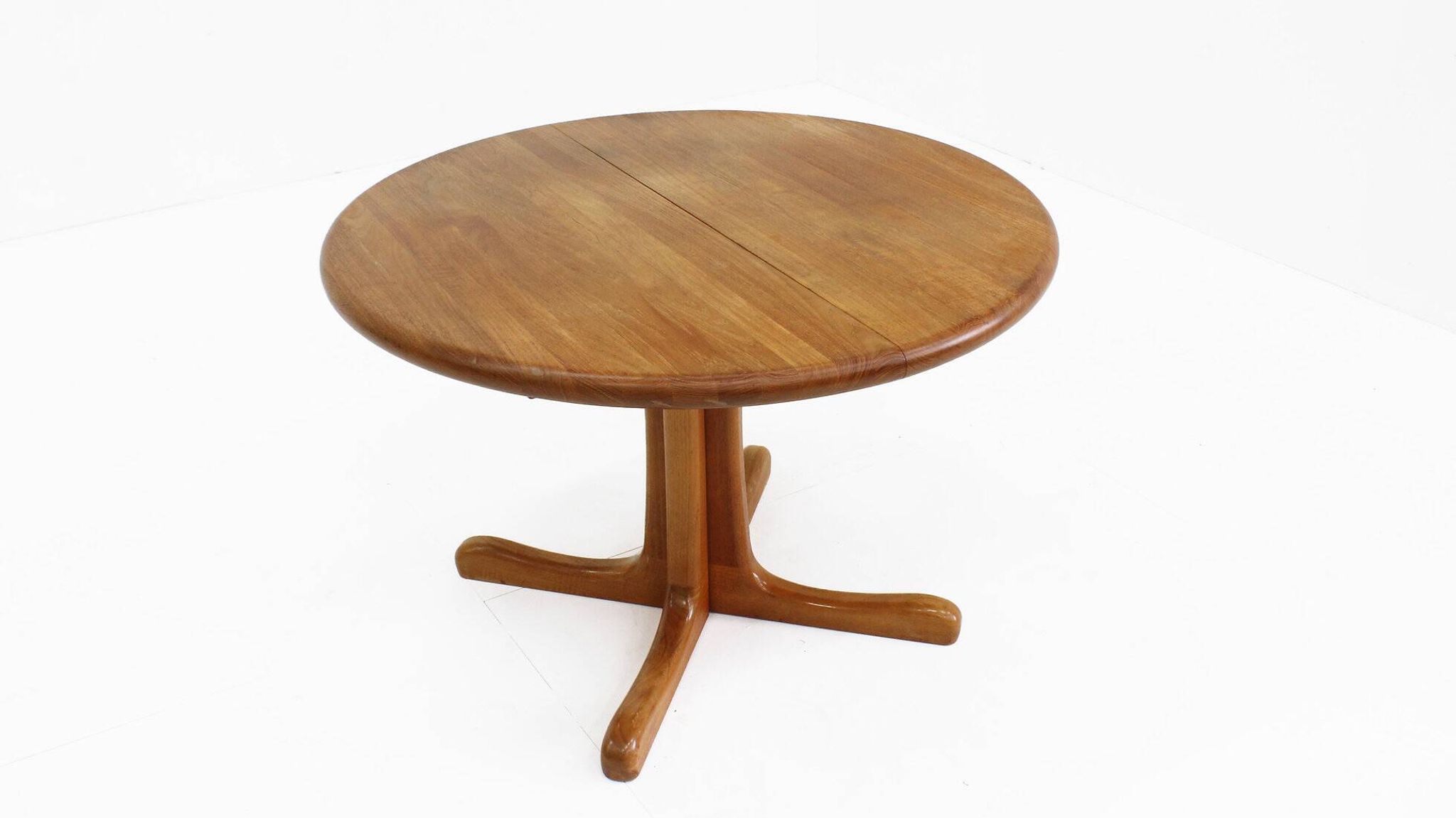 Vintage Danish round extendable dining table solid teak 1960s