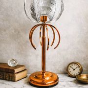 Lampe italienne en métal cuivré et verre cristal, style Hollywood Regency
