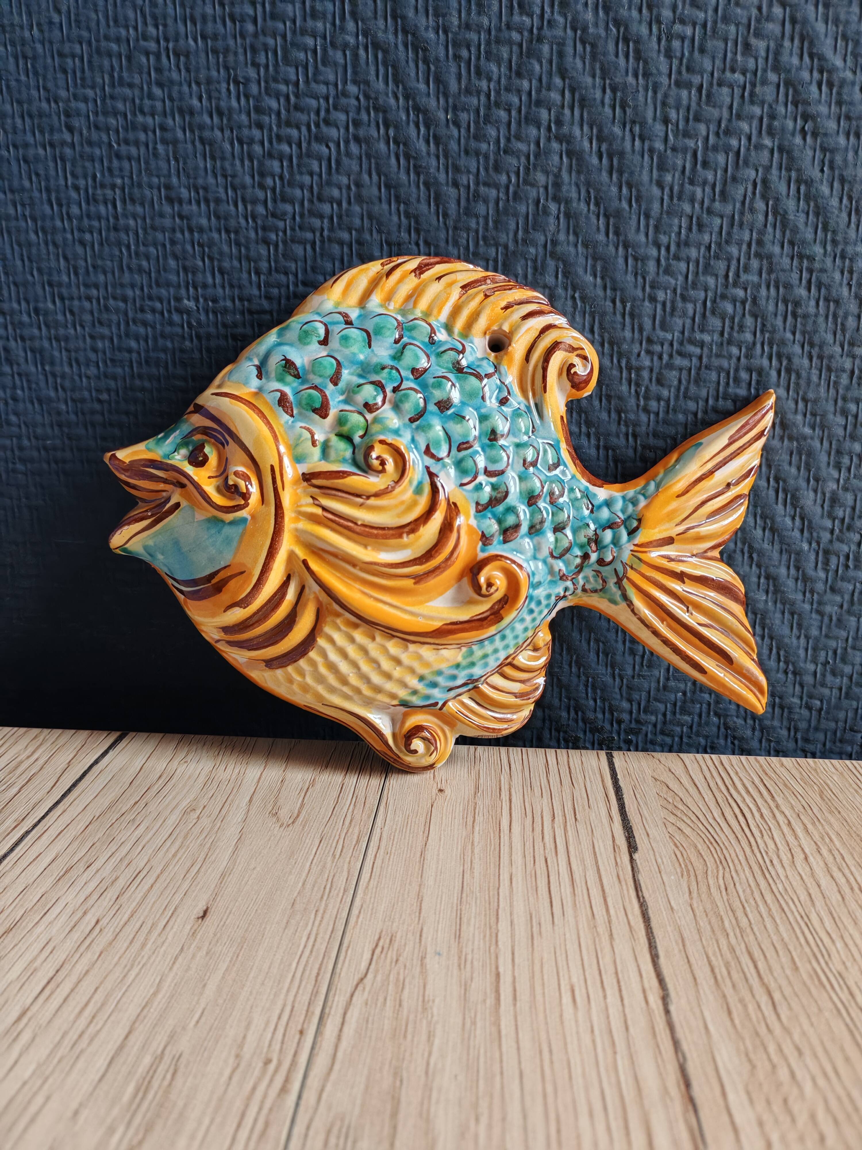 Vintage Ceramic Wall Decorative Fish - Mediterranean Style Decoration