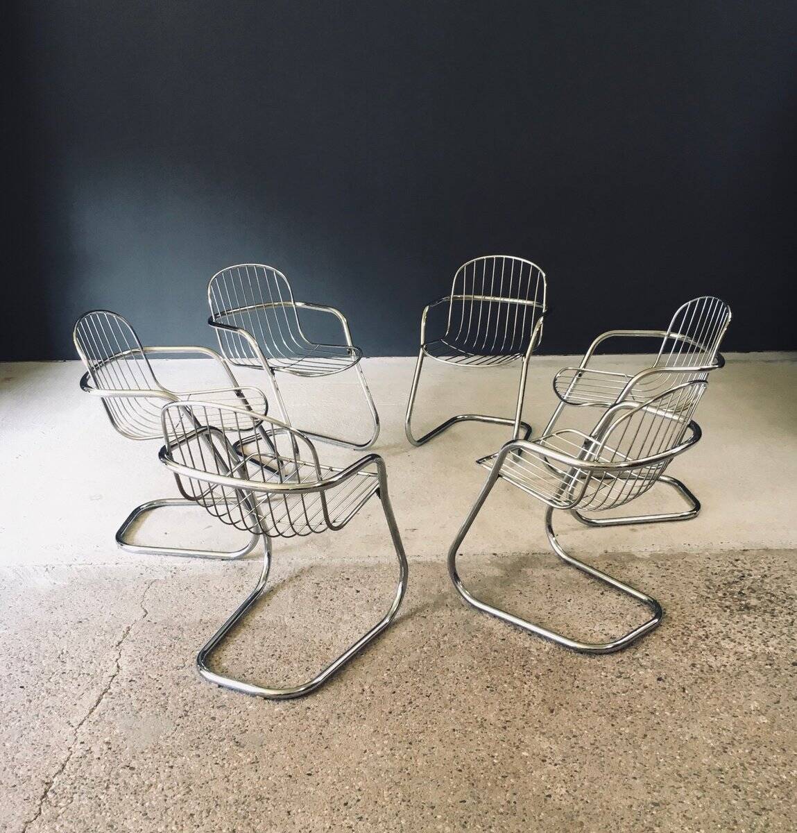 Mid-Century Modern Chrome Dining Chairs by Gastone Rinaldi, Italy, 1970s, Set of 6