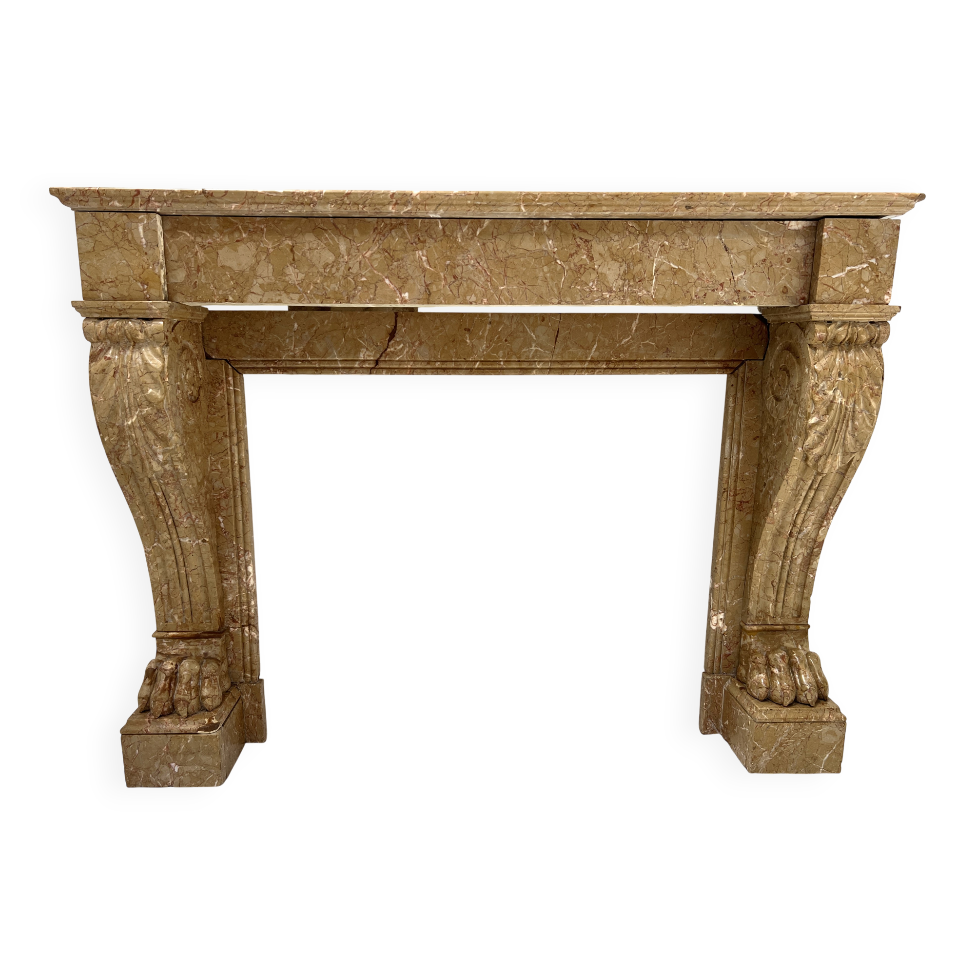 Napoleon III fireplace with claw feet in speckled marble, 19th century.