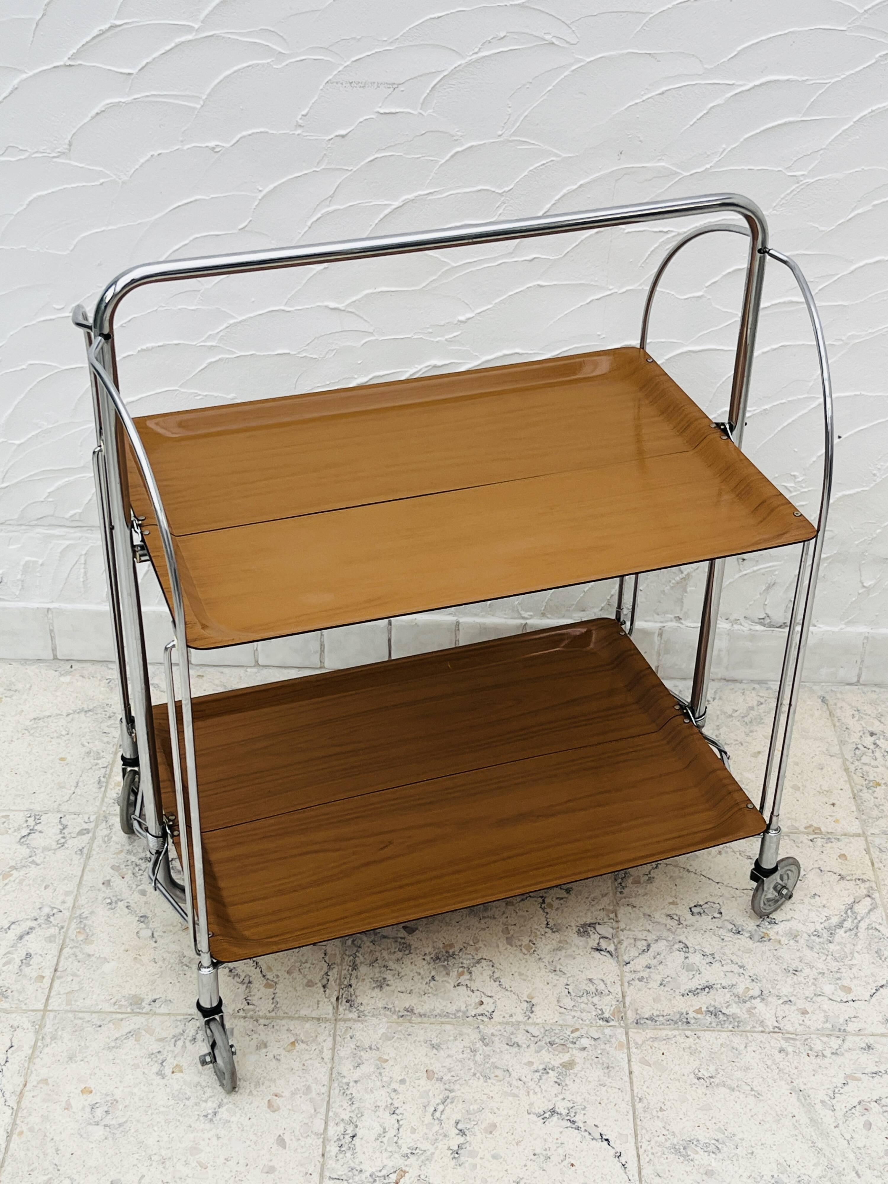 Folding table Bremshey Dinett in chrome and vintage wood