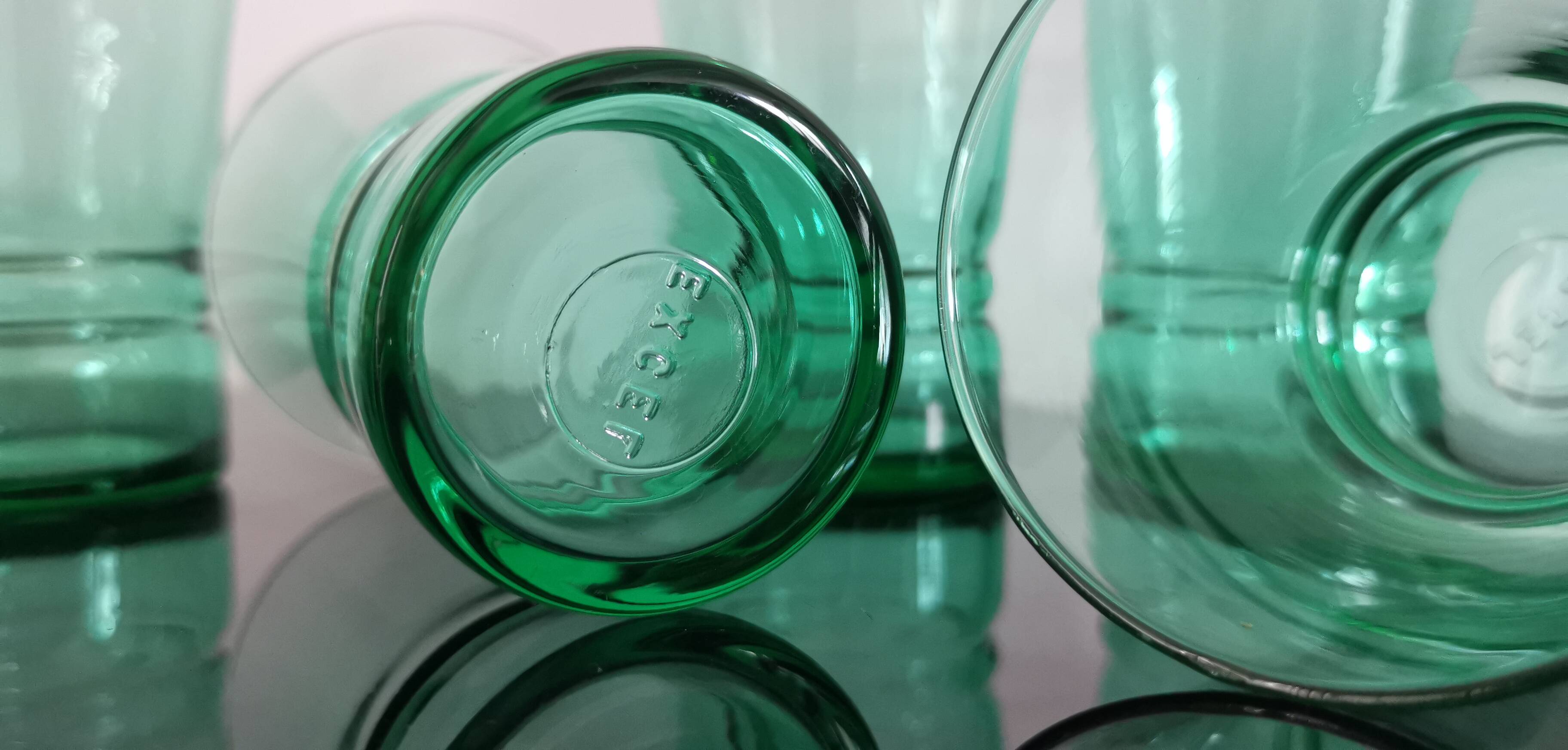 5 vintage excel green aperitif glasses