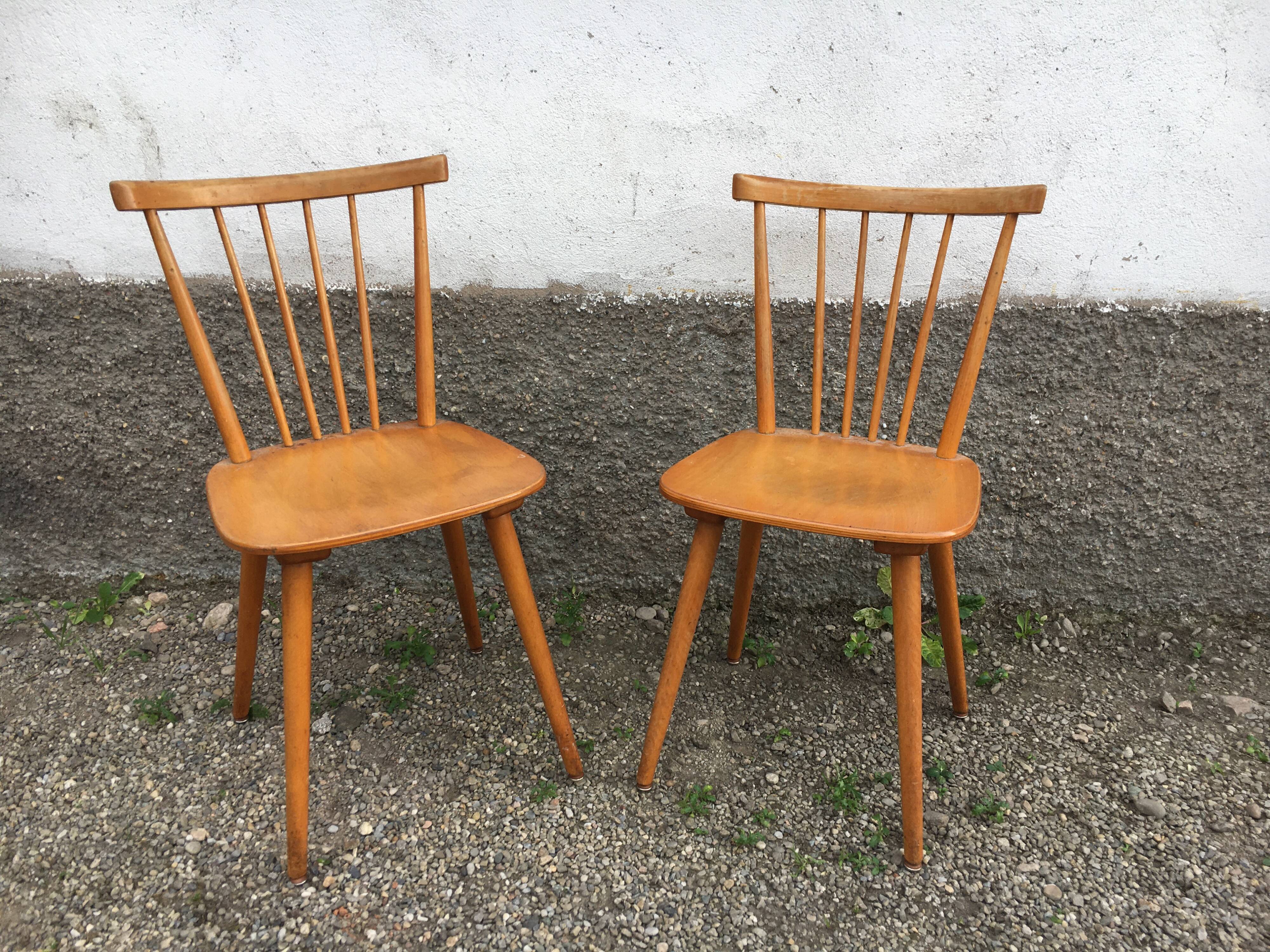 Pair of Scandinavian beech bistro chairs