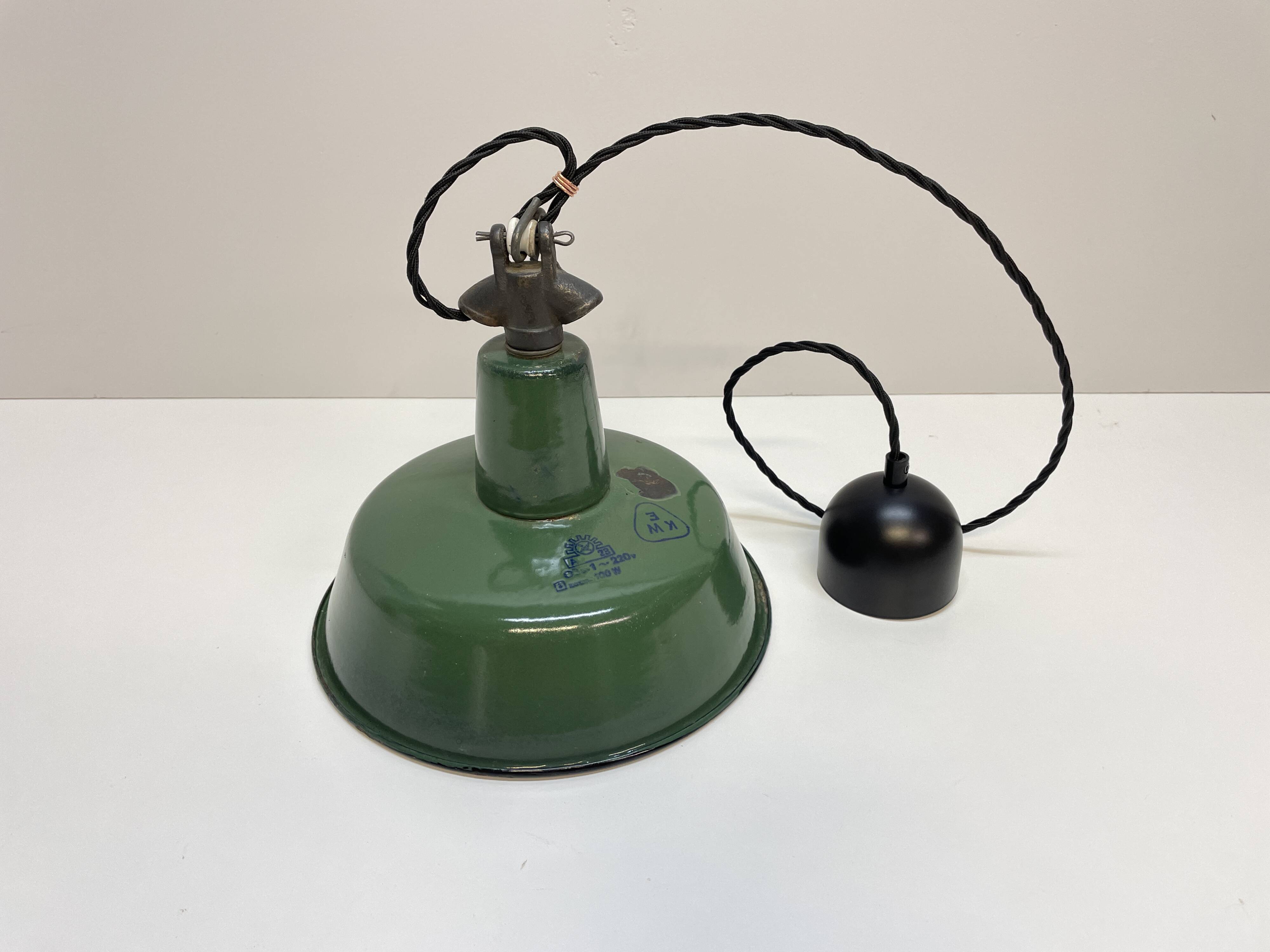 Industrial Green Enamel  Lamp, 1960s